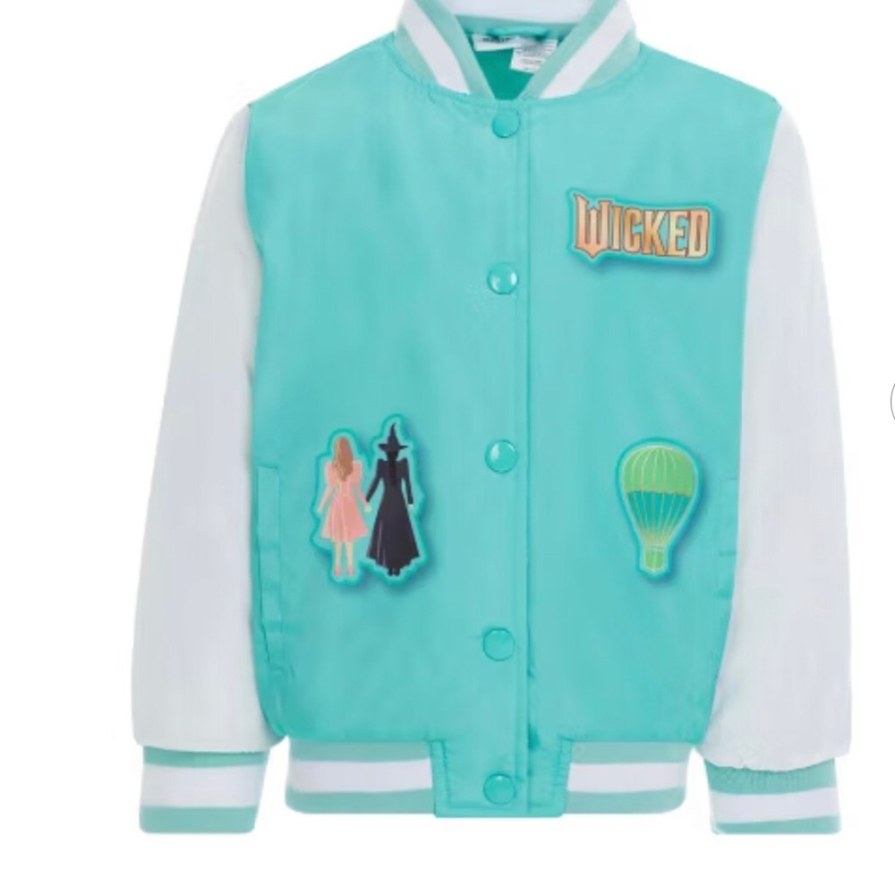 NEW Wicked Aqua Varsity Jacket with Patches Sz 7-8 Green new/ never worn